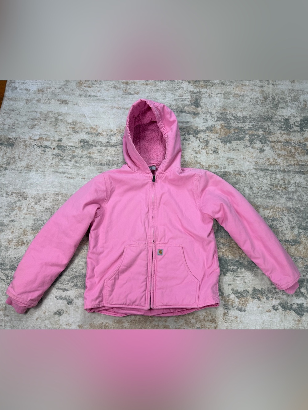 Carhartt Girls Large 14 Pink Sherpa Lined Hooded Canvas Jacket Coat